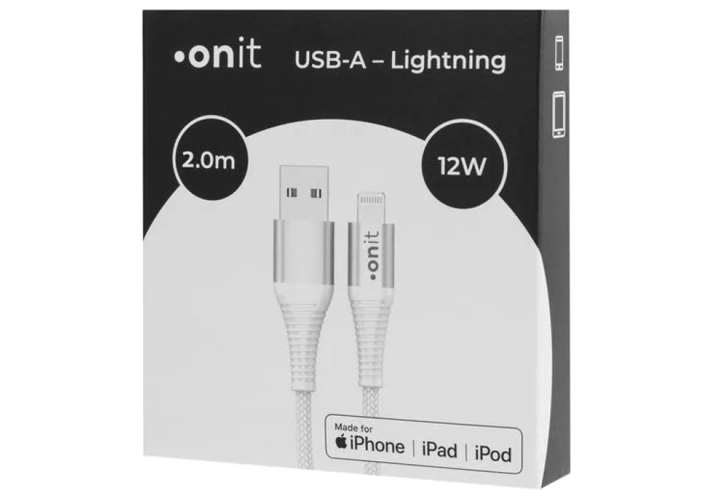 onit Câble USB 2.0 MFi USB A - Lightning 2 m, Blanc