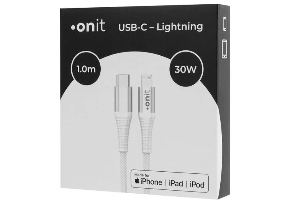 onit Câble USB 2.0 MFi USB C - Lightning 1 m, Blanc