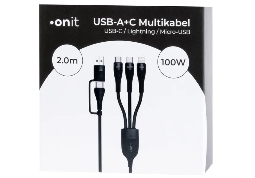 onit Câble USB 2.0 USB A/USB C - Lightning/Micro-USB B/USB C 2m