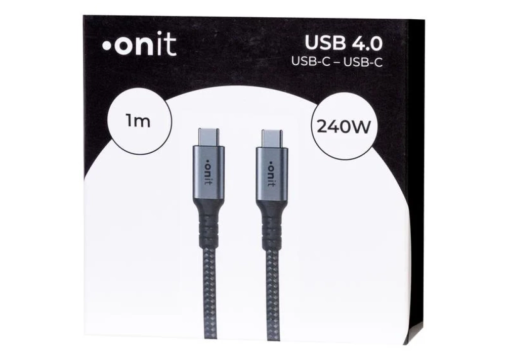 onit Câble USB4 Premium USB C - USB C 1 m, Gris/Noir