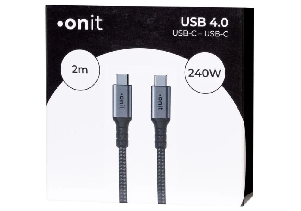 onit Câble USB4 Premium USB C - USB C 2 m, Gris/Noir