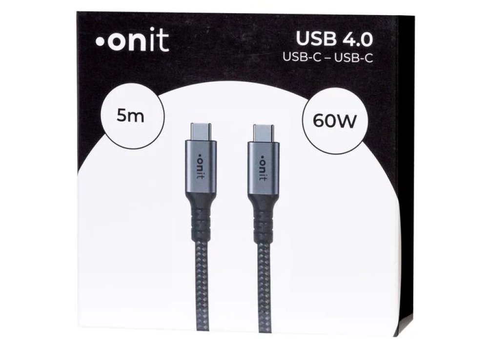 onit Câble USB4 Pro USB C - USB C 5 m, Gris/Noir