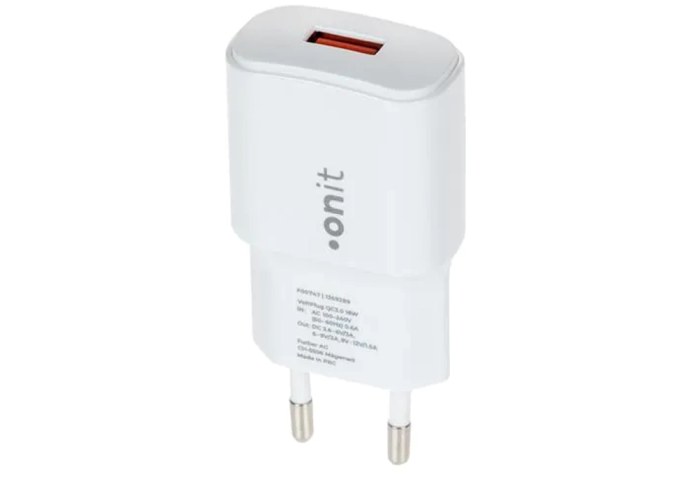 onit Chargeur mural USB-A QC3.0 18 W Blanc