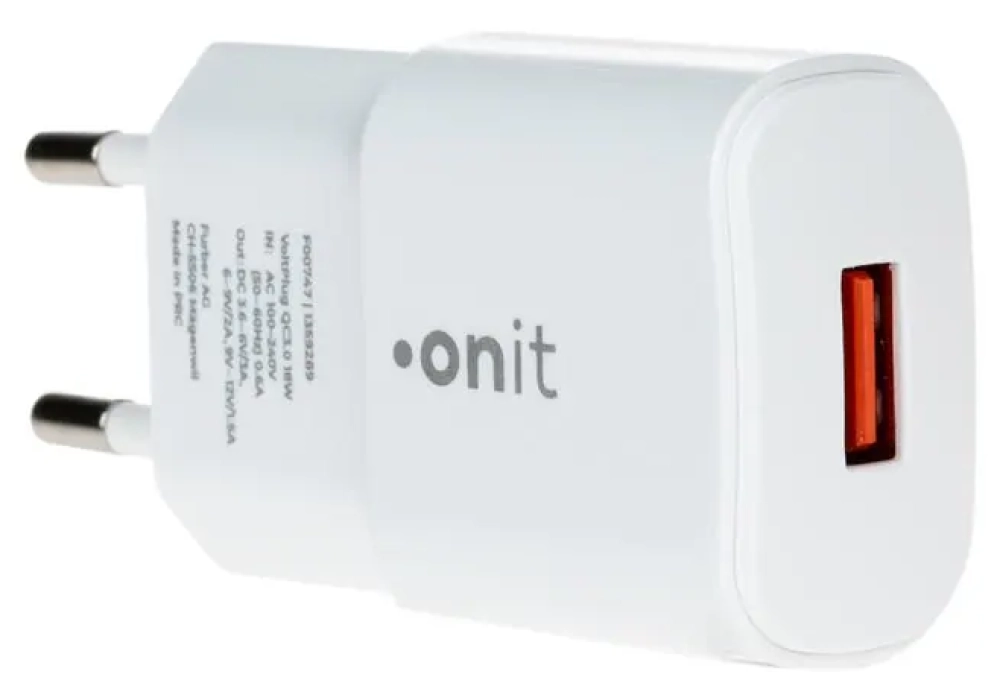 onit Chargeur mural USB-A QC3.0 18 W Blanc