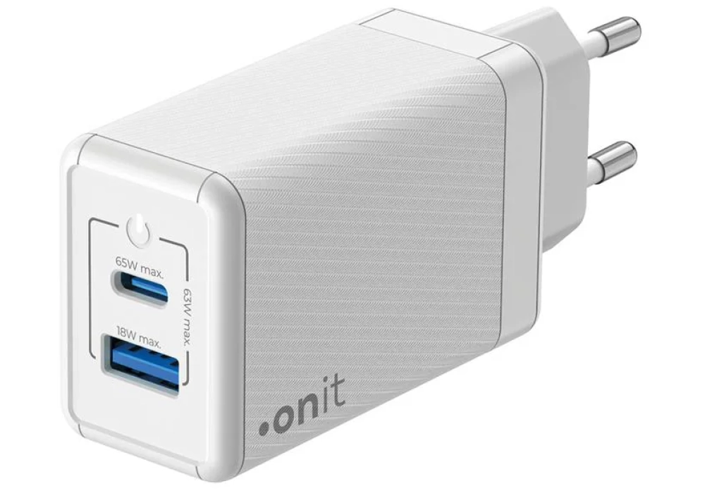 onit Chargeur mural USB Dual QC4+ 65 W GaN Blanc