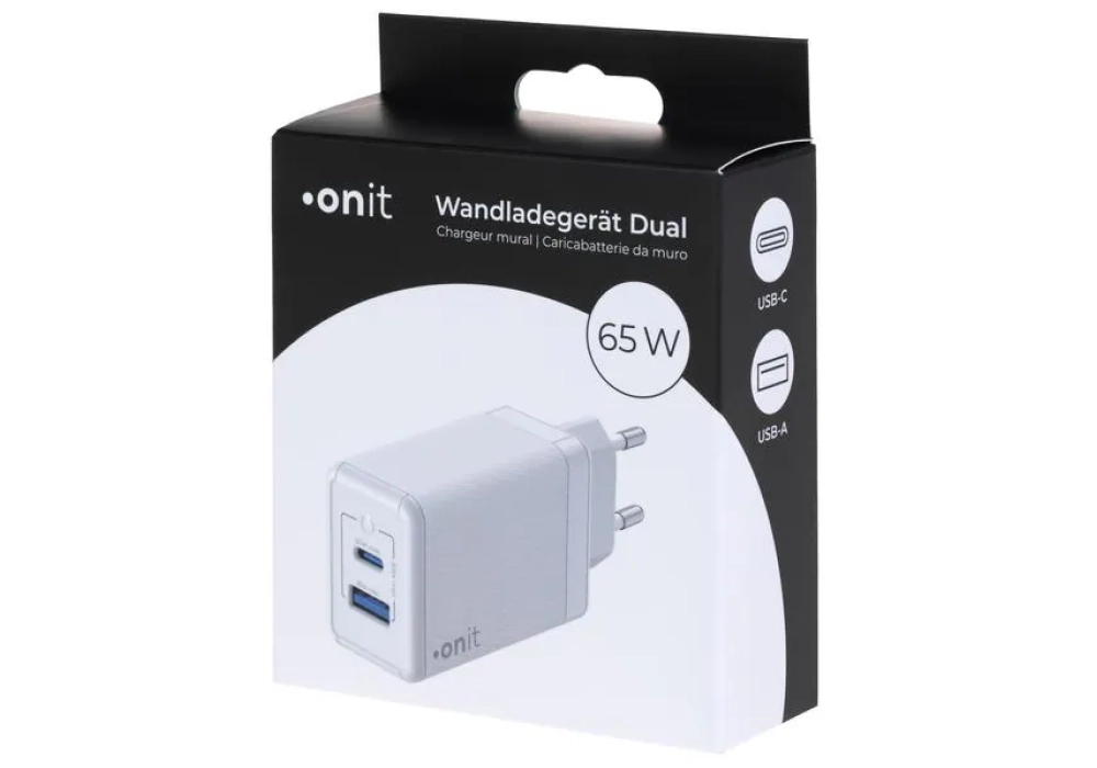 onit Chargeur mural USB Dual QC4+ 65 W GaN Blanc