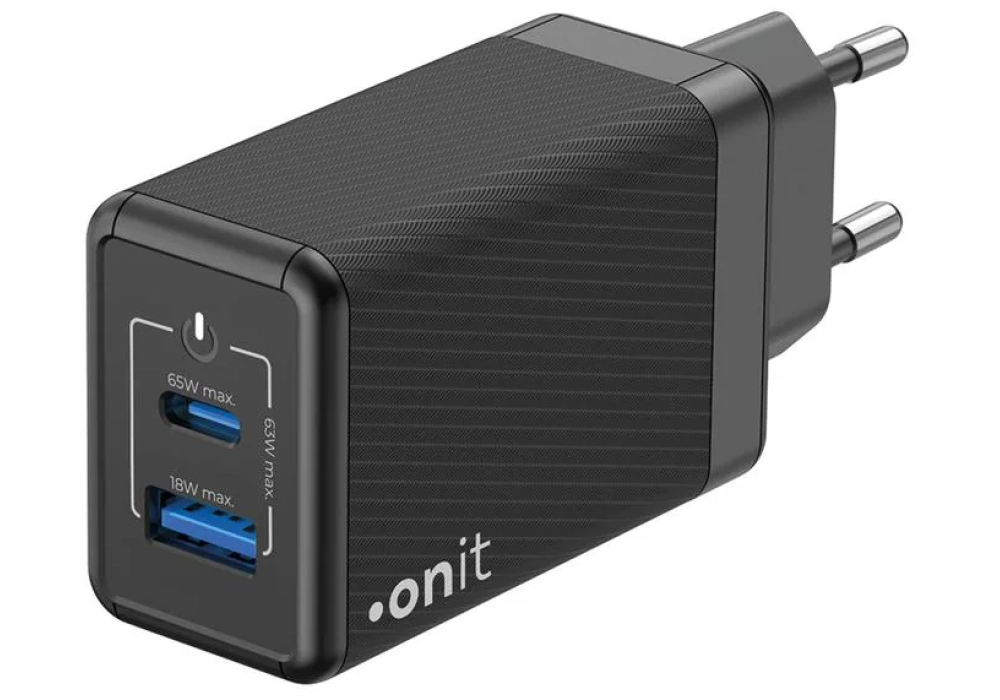 onit Chargeur mural USB Dual QC4+ 65 W GaN Noir