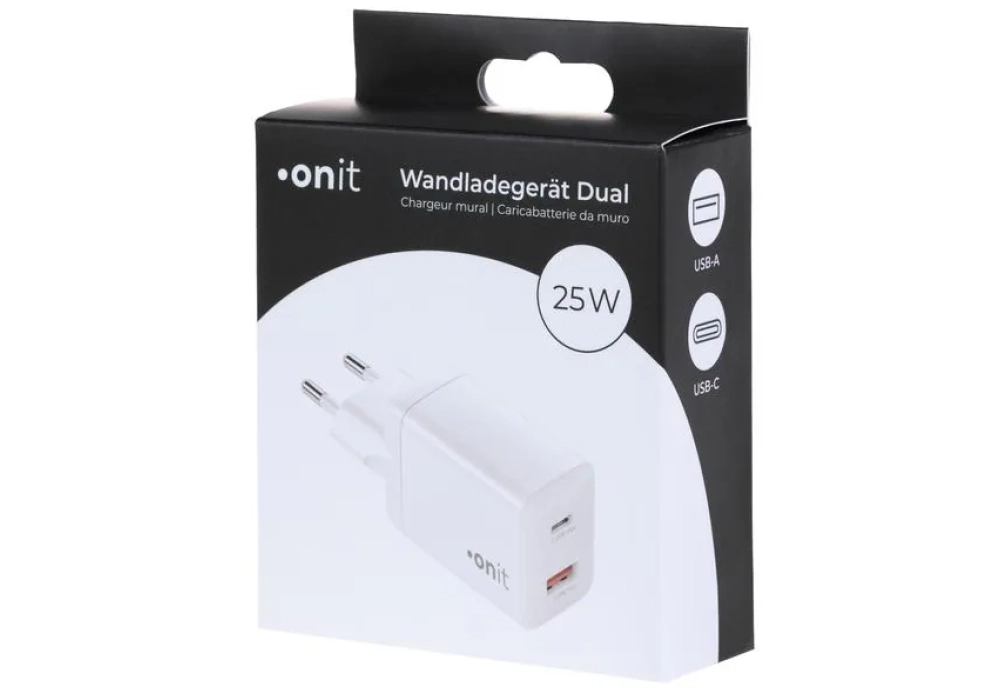 onit Chargeur mural USB PD25W + QC3.0 Blanc