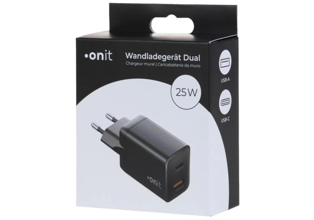 onit Chargeur mural USB PD25W + QC3.0 Noir