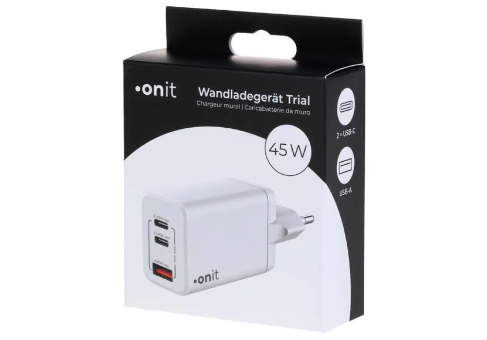 onit Chargeur mural USB Trial QC4+ 45 W GaN Blanc