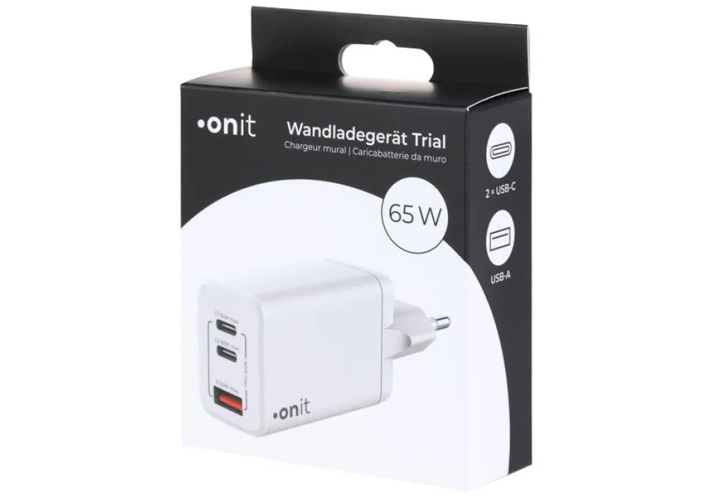 onit Chargeur mural USB Trial QC4+ 65 W GaN Blanc