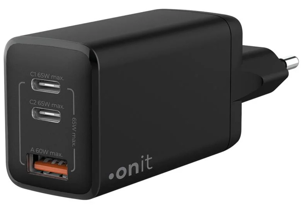 onit Chargeur mural USB Trial QC4+ 65 W GaN Noir