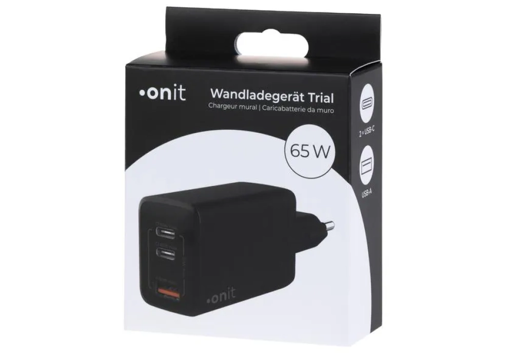 onit Chargeur mural USB Trial QC4+ 65 W GaN Noir