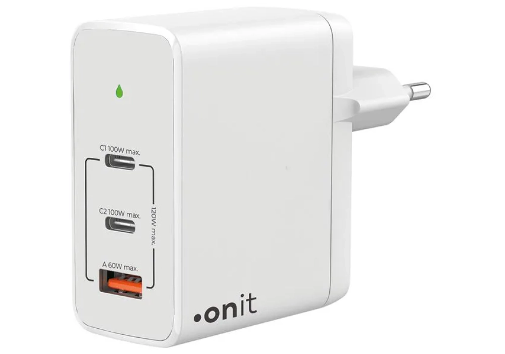 onit Chargeur mural USB Trial QC5.0 120 W GaN Blanc