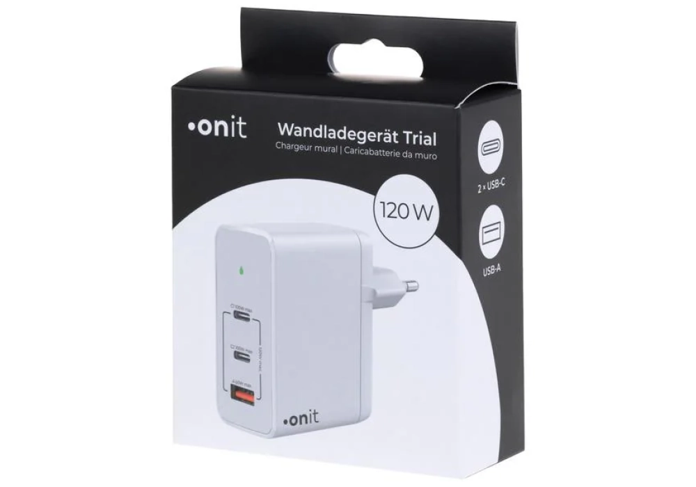 onit Chargeur mural USB Trial QC5.0 120 W GaN Blanc