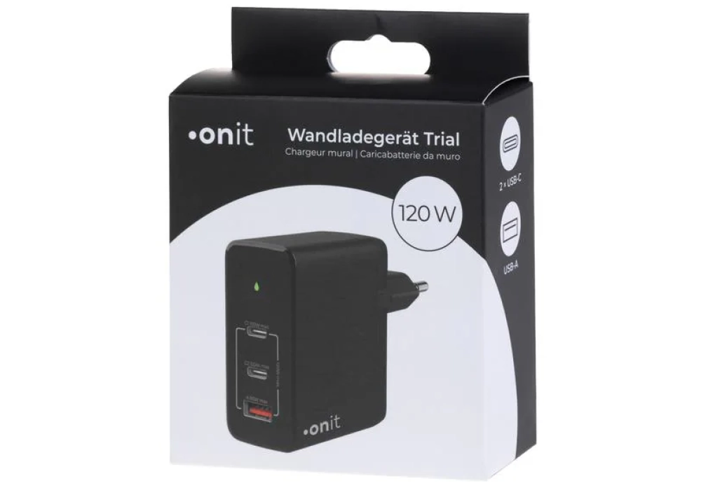 onit Chargeur mural USB Trial QC5.0 120 W GaN Noir