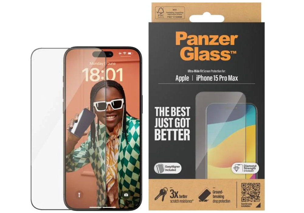 Panzerglass Protection d’écran Ultra Wide Fit iPhone 15 Pro Max