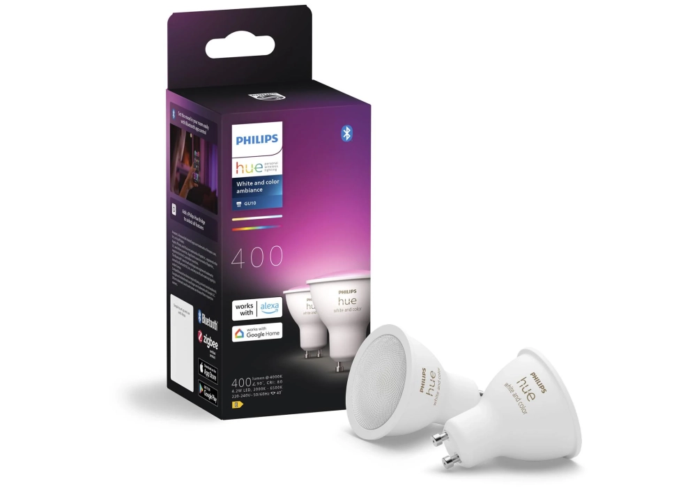 Philips Hue Ambiance blanche et couleur GU10 pack double 2 x 350 lm