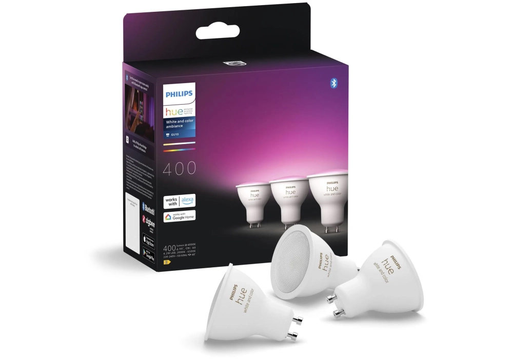 Philips Hue Ambiance blanche et couleur Pack de trois GU10 3 x 350 lm