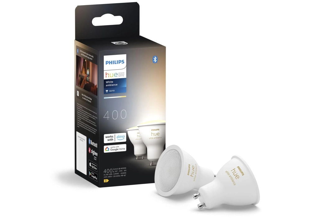 Philips Hue Ambiance blanche GU10 pack double