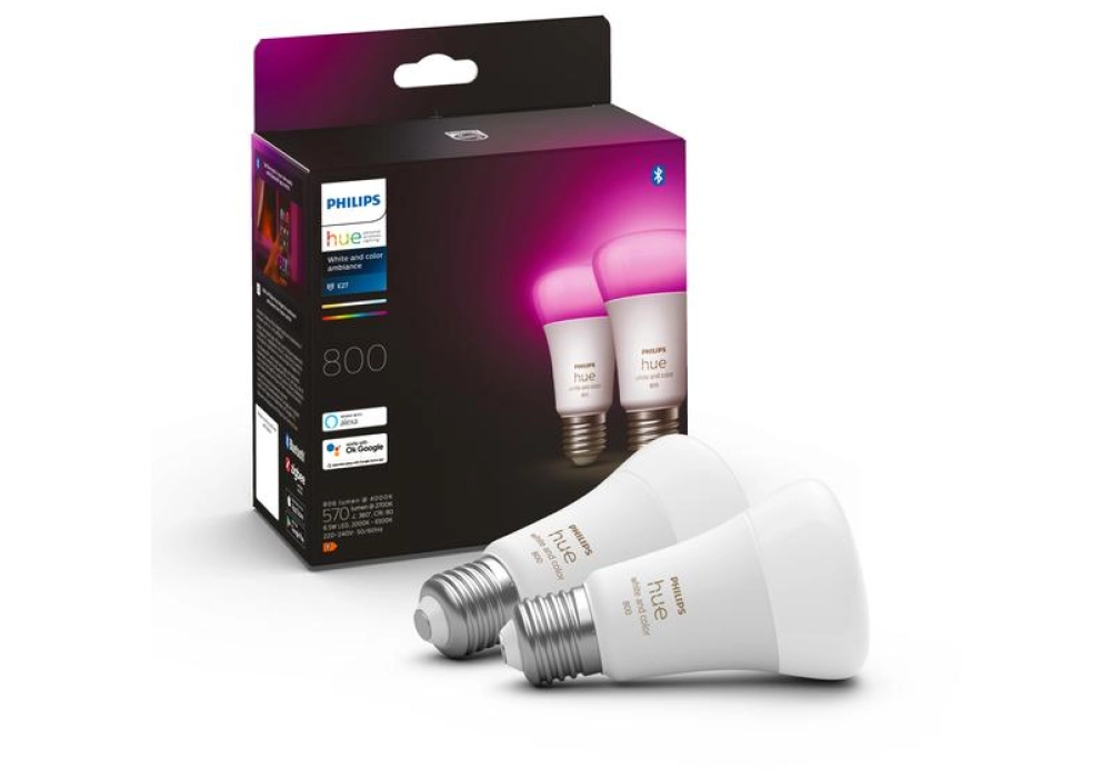 Philips Hue Ampoule White & Color Ambiance, E27, 2 pièces, BT