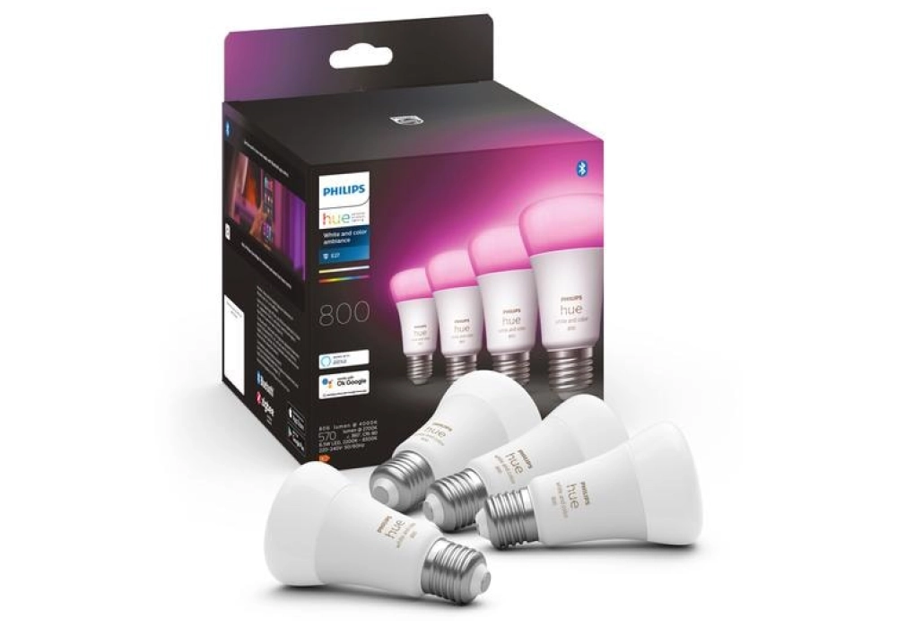 Philips Hue Ampoule White & Color Ambiance, E27, 4 pièces, BT