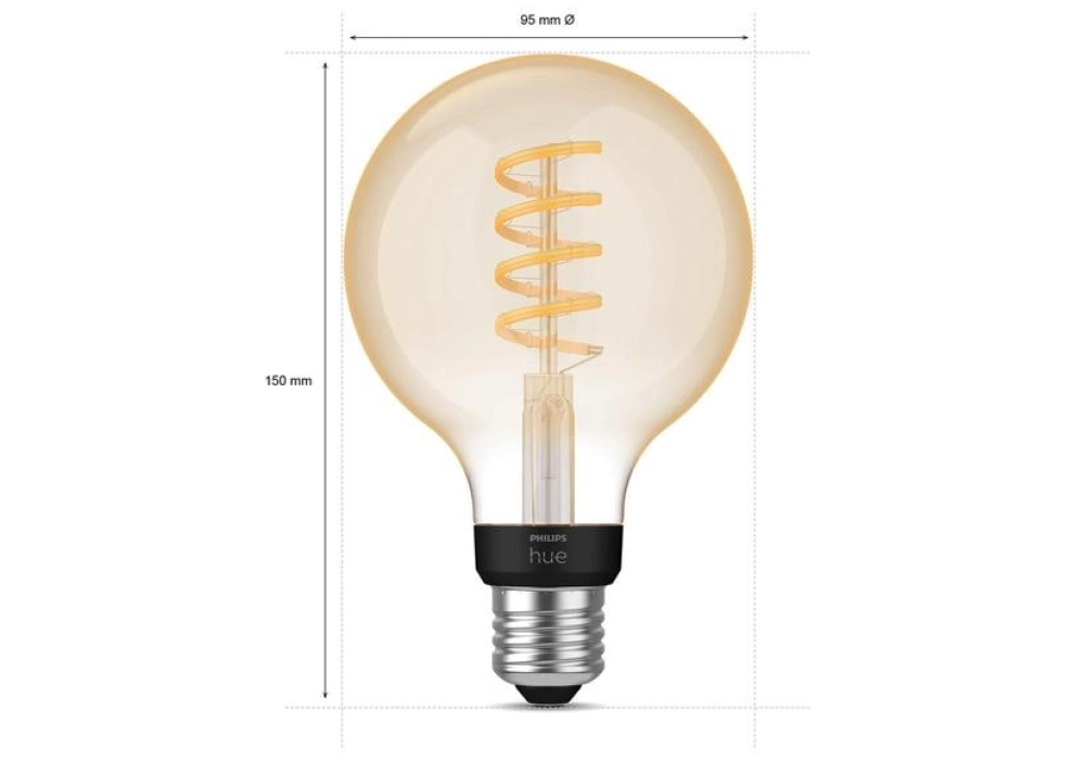 Philips Hue Ampoule White Ambiance, E27, Filament, Globe, BT