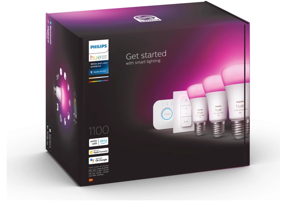 Philips Hue Kit de départ White & Color Ambiance, 3 x E27, 75 W