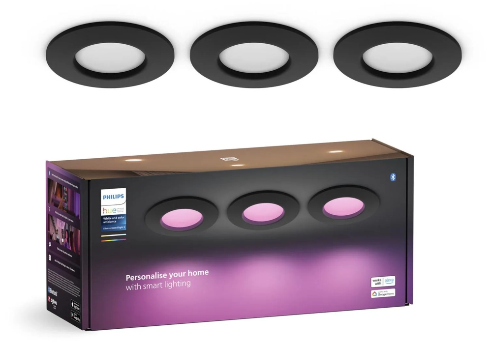 Philips Hue White & Color Ambiance Slim Recessed 90 mm 3 pièces noir