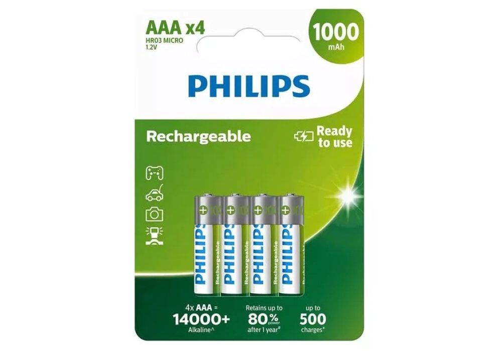 Philips Rechargeable 1000 mAh AAA 4 Pièce/s