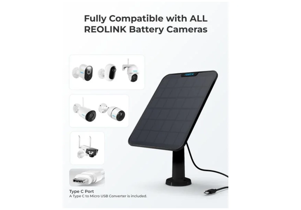 Reolink Panneau solaire 2 avec port USB-C Noir