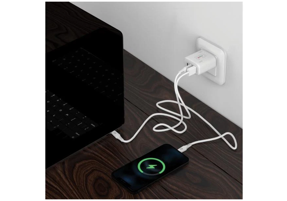 SKROSS Chargeur mural USB GaN EU, 2x USB-C, 1x USB-A, 65 W, blanc