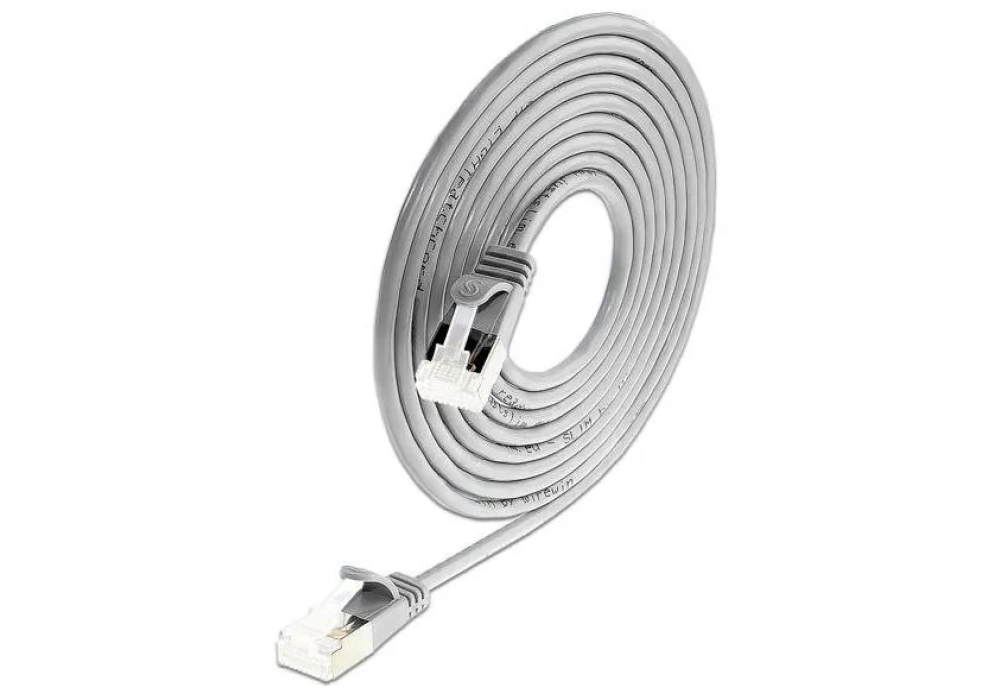 SLIM Câble patch slim RJ-45 - RJ-45, Cat 6A, U/FTP, 0.1 m, Gris