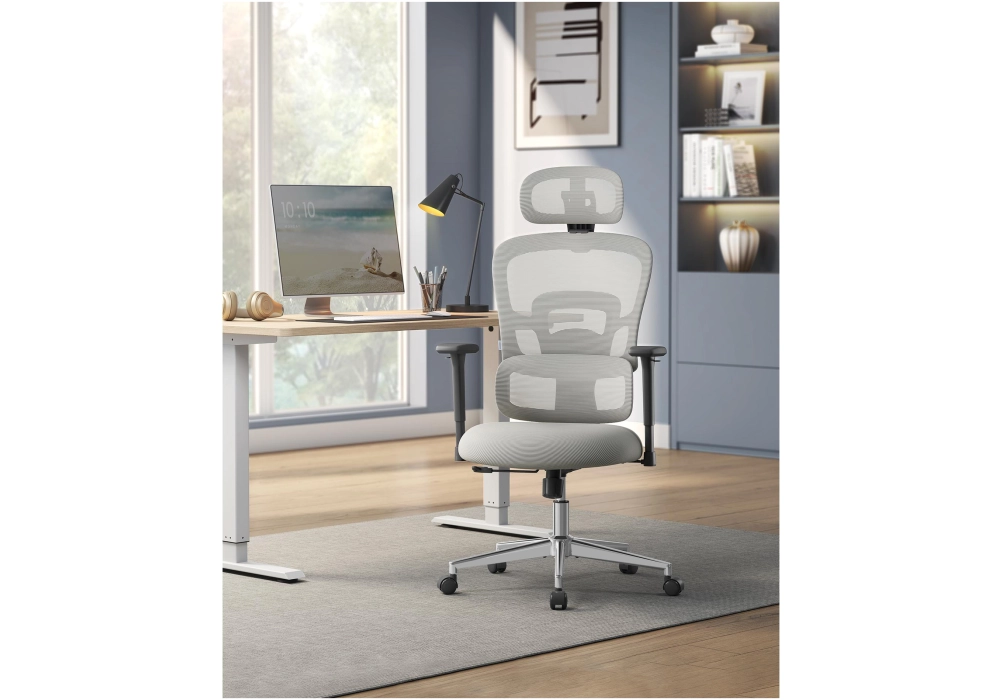 Songmics Chaise de bureau avec appui-tête et accoudoirs, Gris