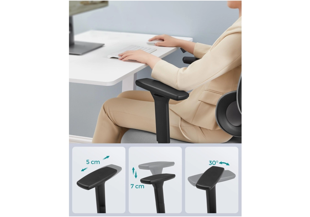 Songmics Chaise de bureau avec appui-tête et accoudoirs, Gris