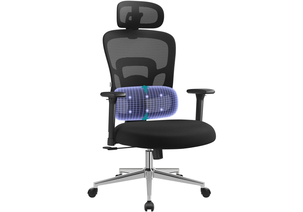 Songmics Chaise de bureau avec appui-tête et accoudoirs, Noir