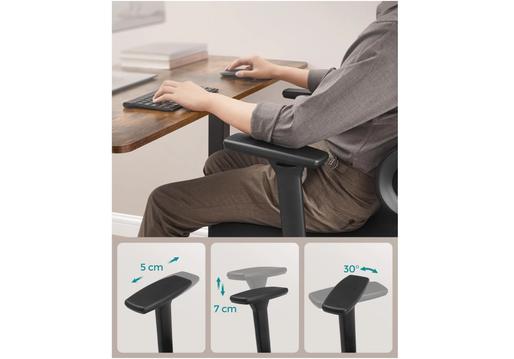 Songmics Chaise de bureau avec appui-tête et accoudoirs, Noir