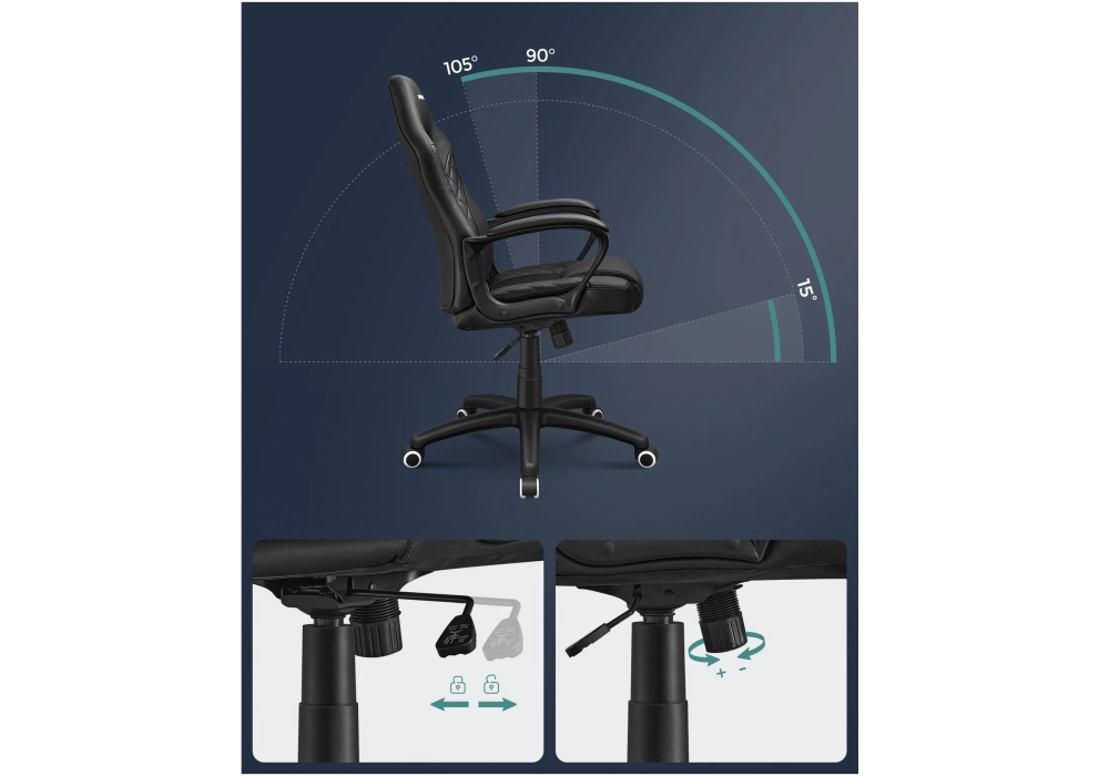 Songmics Chaise de bureau avec dossier en forme de S, Noir