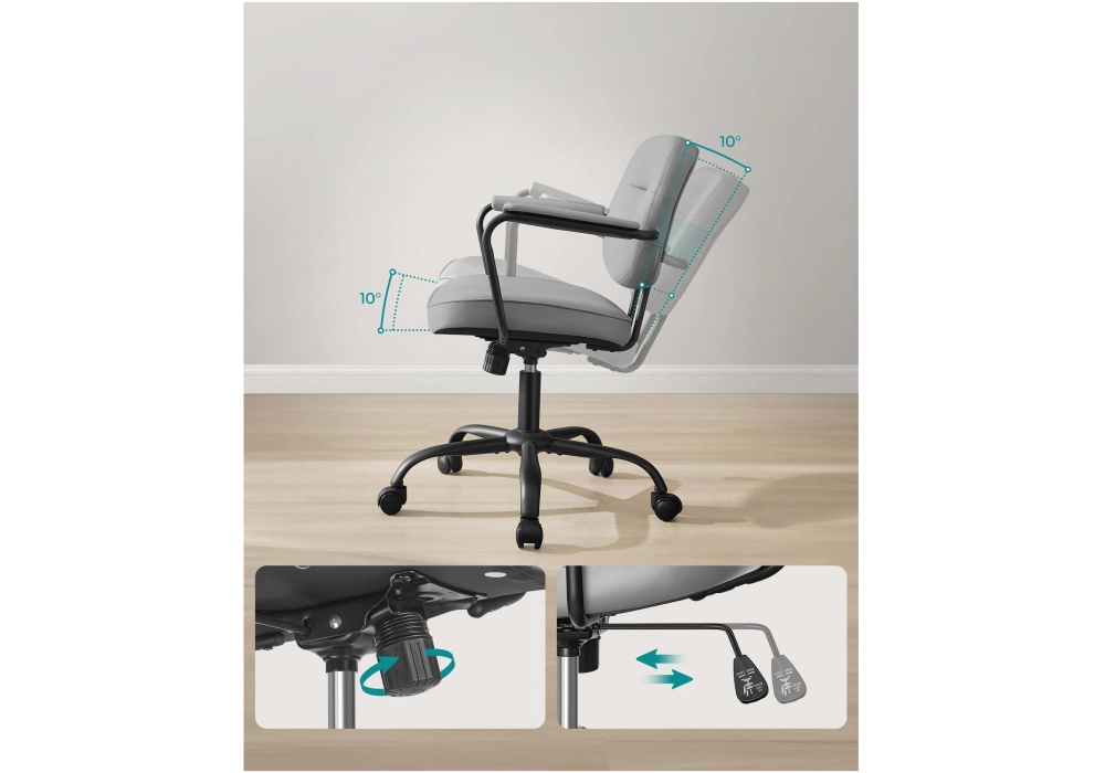 Songmics Chaise de bureau avec dossier rembourré et accoudoirs, Gris