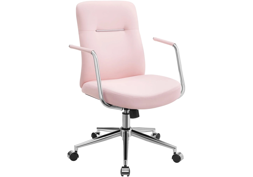 Songmics Chaise de bureau avec dossier rembourré et accoudoirs, Rose