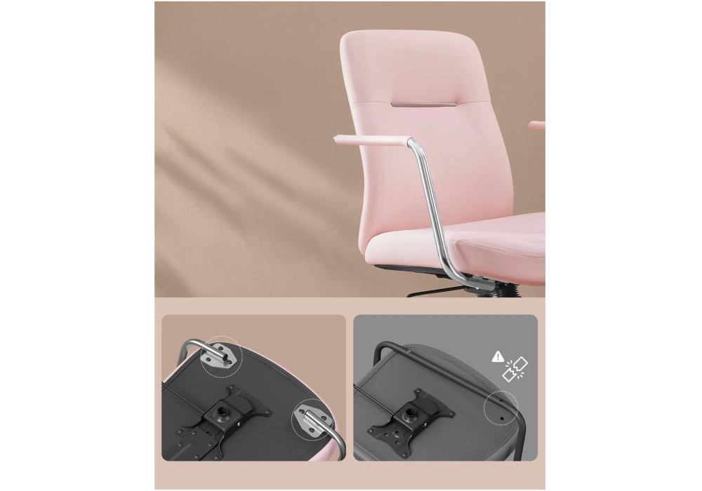 Songmics Chaise de bureau avec dossier rembourré et accoudoirs, Rose