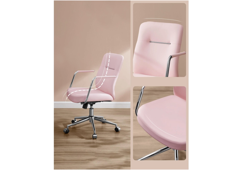 Songmics Chaise de bureau avec dossier rembourré et accoudoirs, Rose