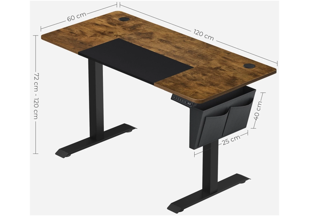 Songmics Table haute 120 x 60 cm, brun vintage-noir