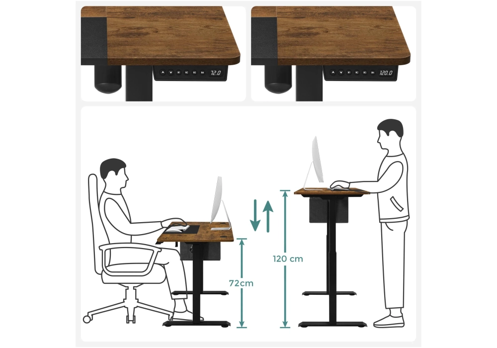 Songmics Table haute 120 x 60 cm, brun vintage-noir