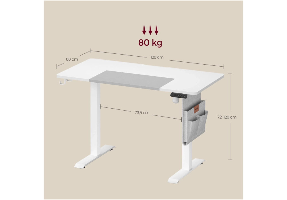 Songmics Table haute 120 x 60 cm, réglable en hauteur