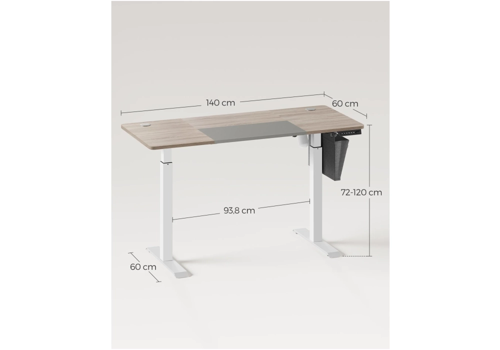 Songmics Table haute 140 x 60 cm, réglable en hauteur