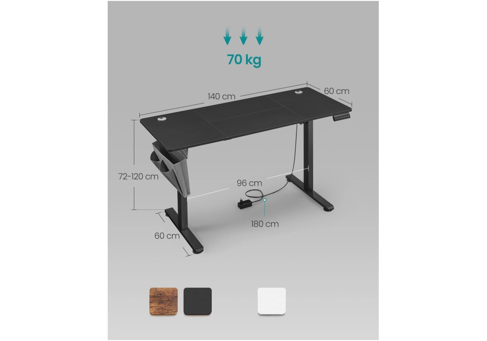 Songmics Table haute 140 x 60 cm, réglable en hauteur