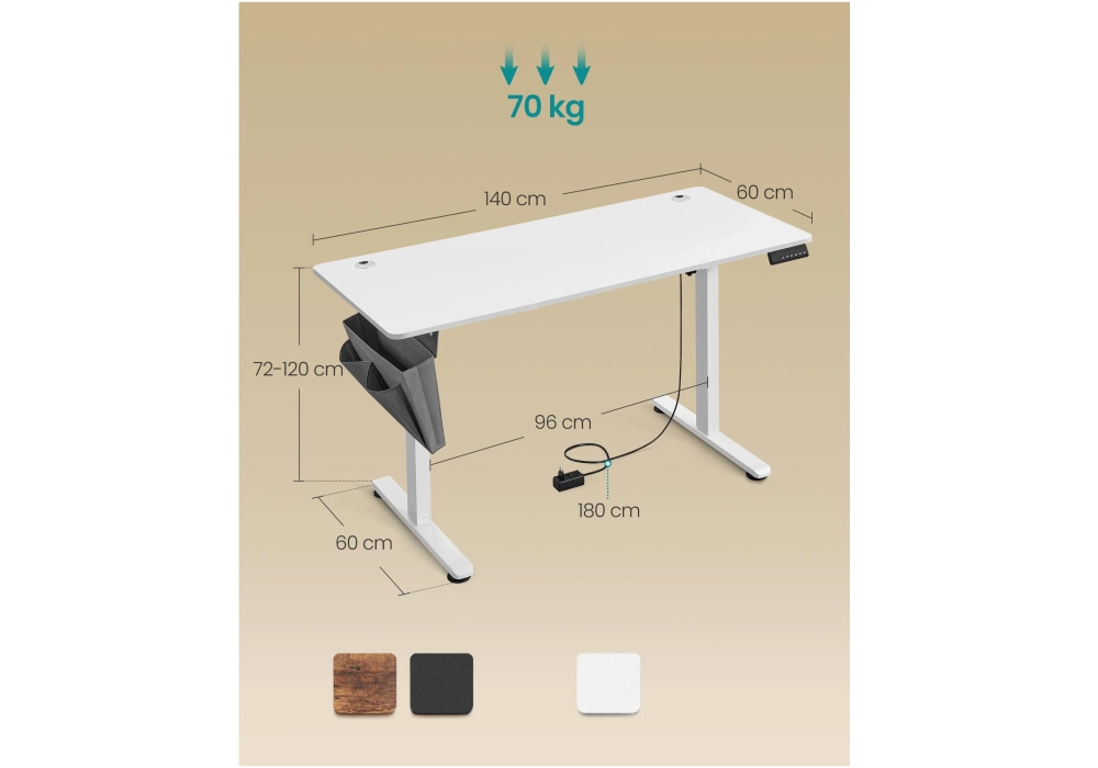 Songmics Table haute 140 x 60 cm, réglable en hauteur