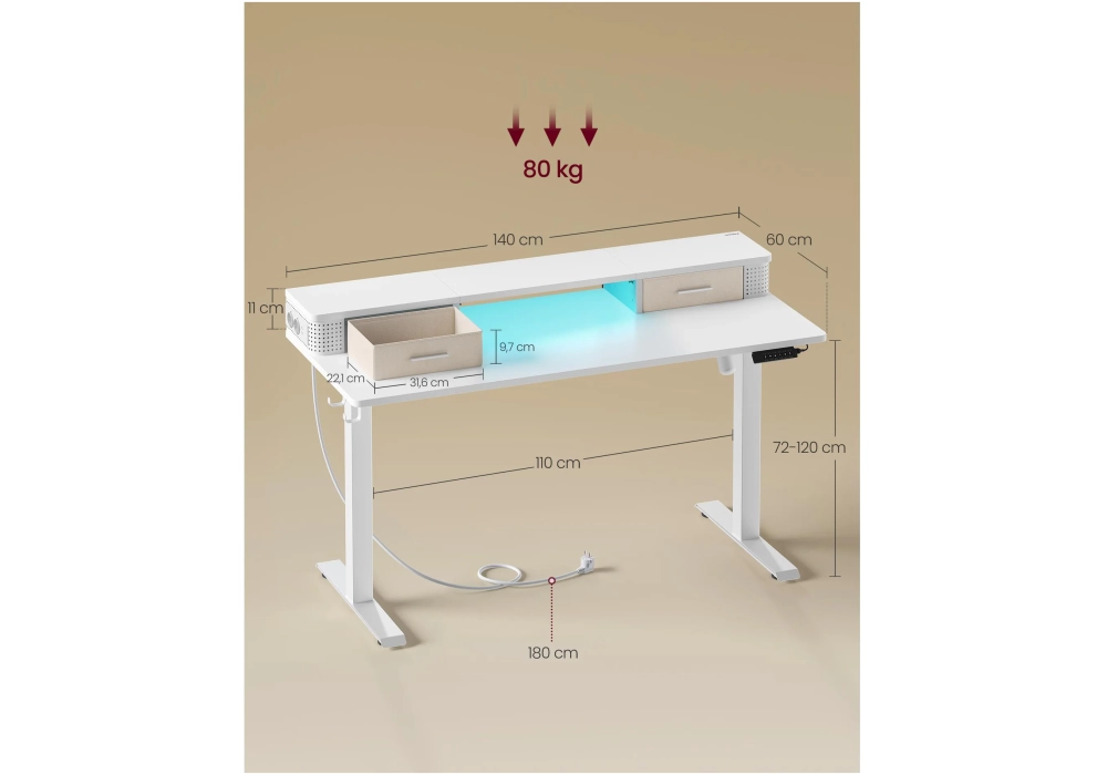 Songmics Table haute 140 x 60 cm, réglable en hauteur