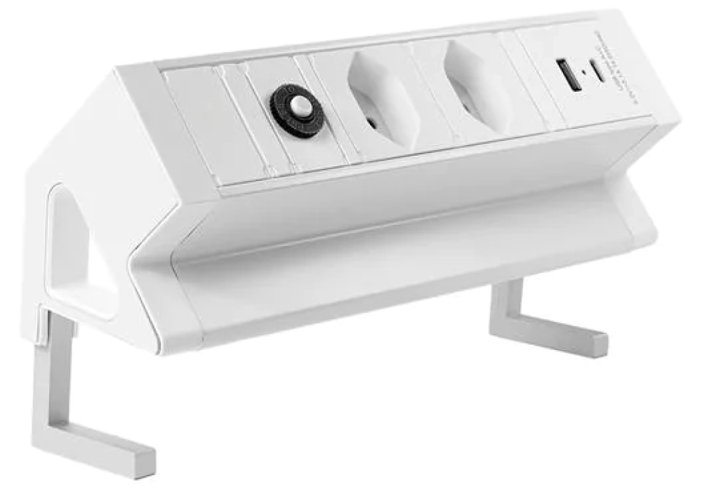 STEFFEN ALU DESK 2x T13, USB-A+C (Blanc)